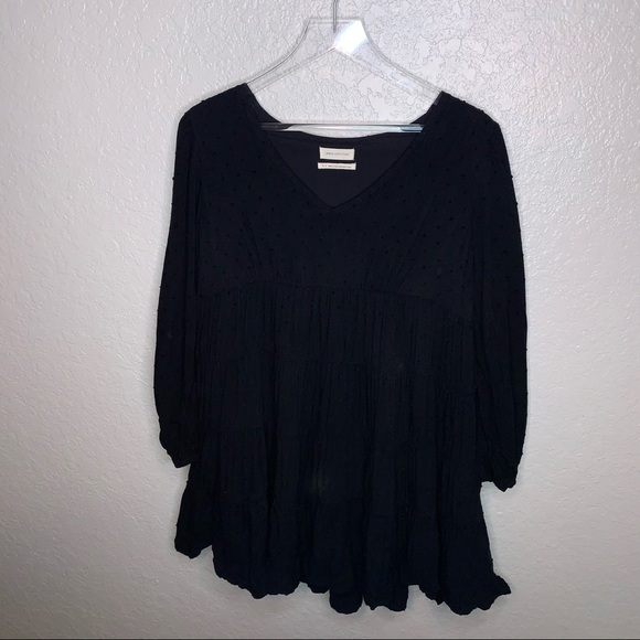 Urban Outfitters Black Peplum Long Sleeve Dress With polka Dot - Picture 2 of 8